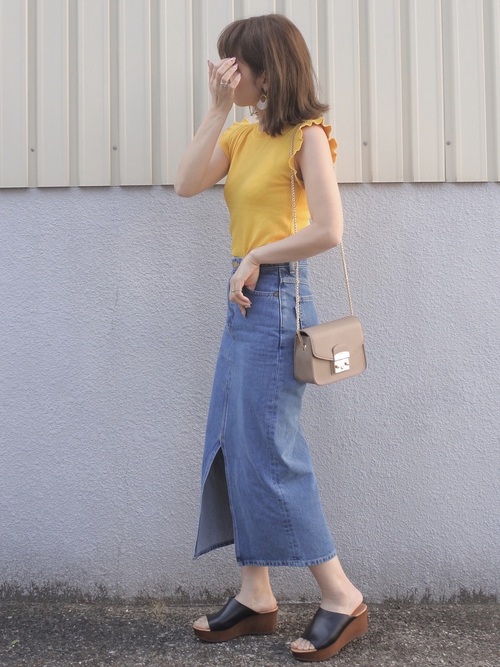 maamin♡のデニムロングスカートを使ったコーディネート