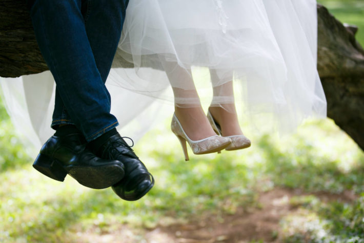 木の枝のうえに座っているカップル