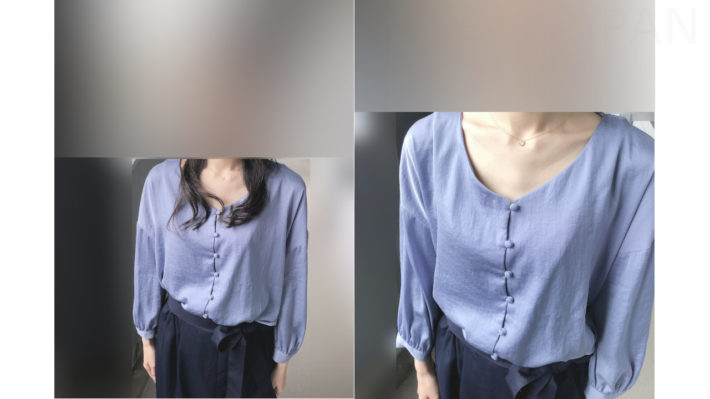 エアークローゼットから到着したブラウスを試着した画像
